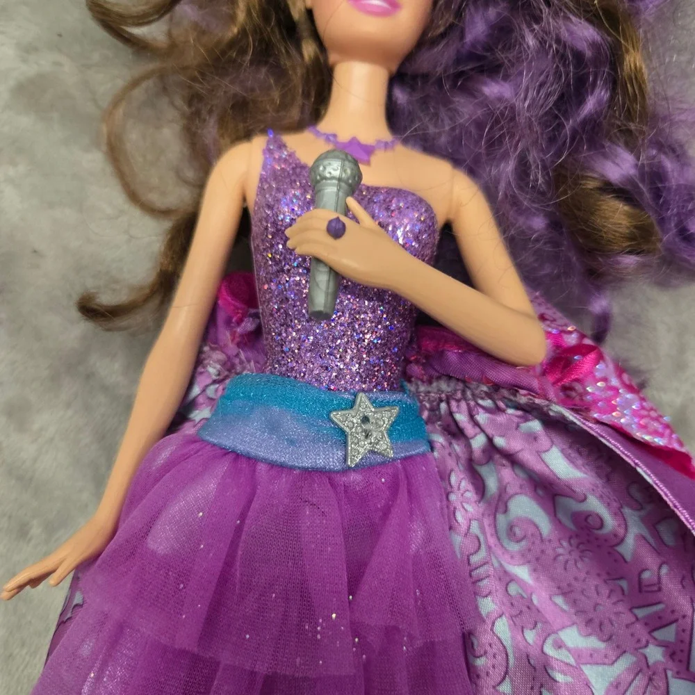 Barbie Princess & the Popstar Keira Doll Purple Hair Microphone 0626‎ B7
